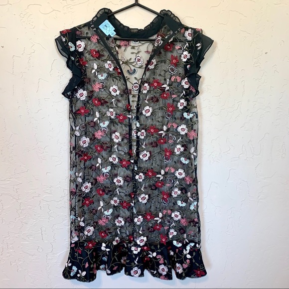 CeCe black sheer embroidered floral mini dress - Picture 9 of 11